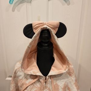 Disney Parks Minnie Mouse Zip Hoodie Rose Gold Print Ears on Hood